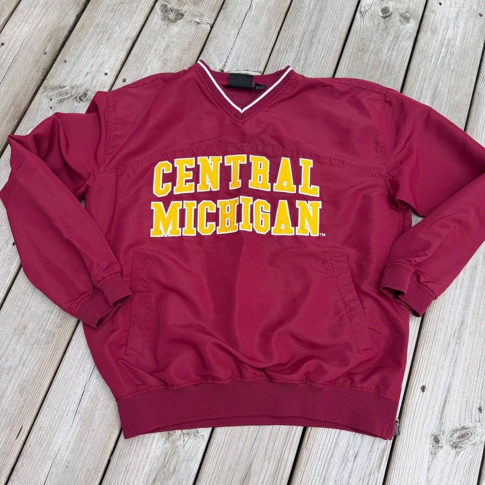 J2 Sport Central Michigan University Windshirt Maroon V-Neck Pullover Men Medium